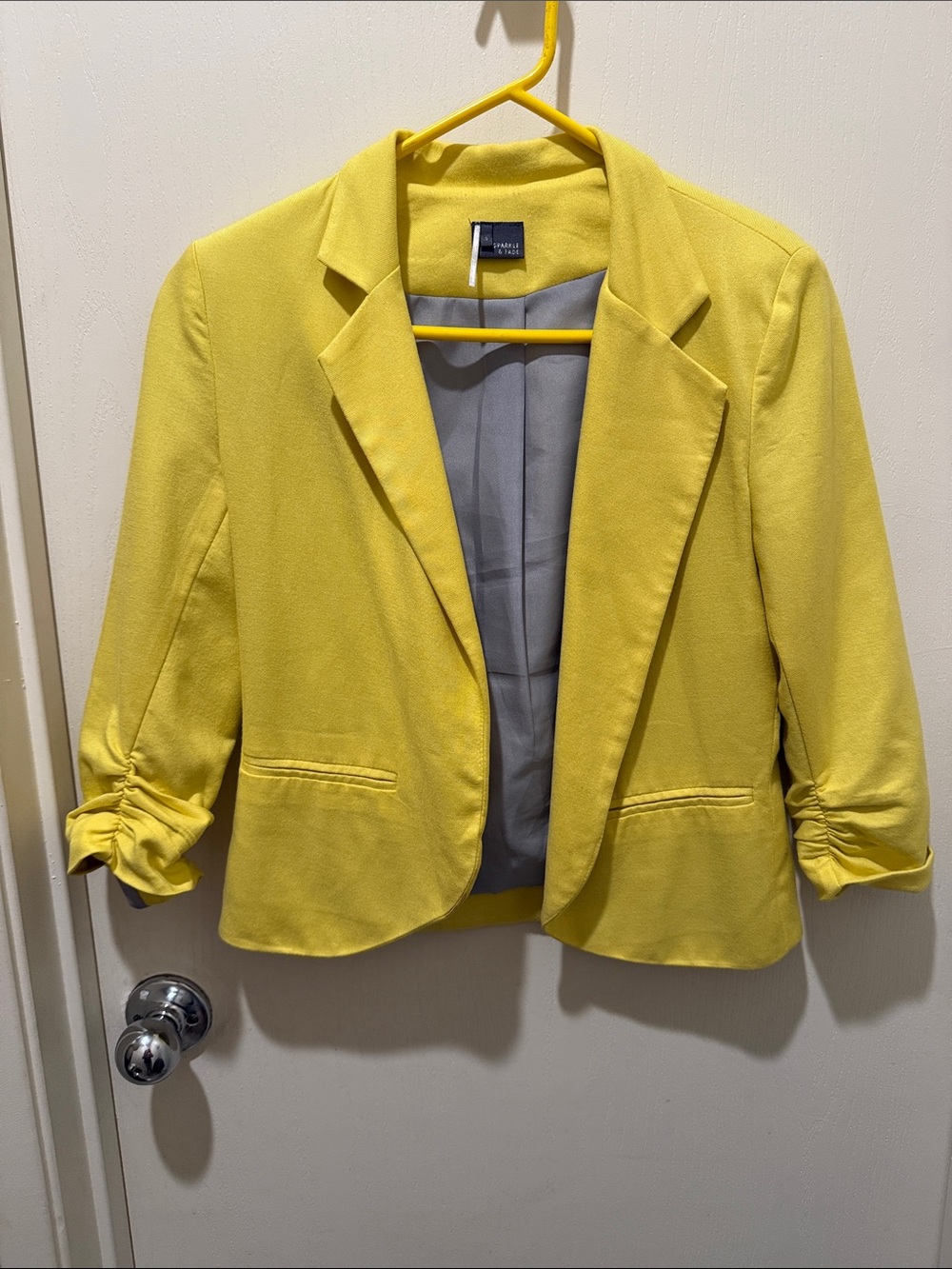 Sparkle & Fade Yellow Ruched-Sleeve Women's Blazer